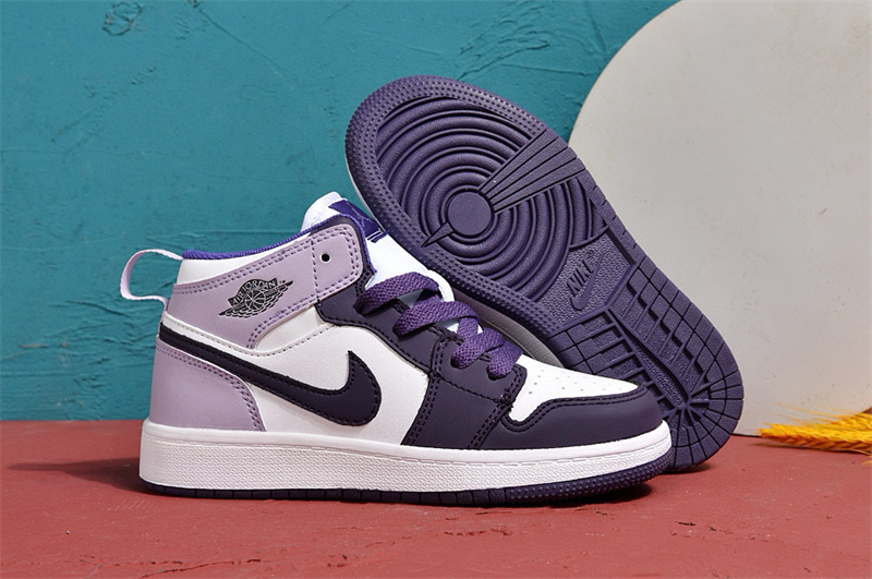 Youth Running Weapon Air Jordan 1 White/Purple Shoes 0152 Youth Running Weapon Air Jordan 1 White/Purple Shoes 0152